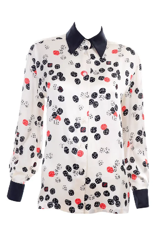 Escada Novelty Dice Print Silk Blouse