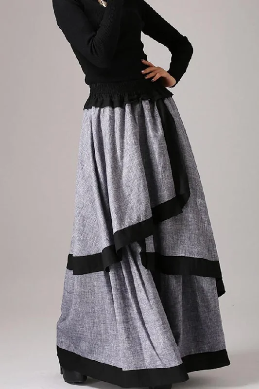 Gray long skirt linen maxi skirt layered skirt 0771#