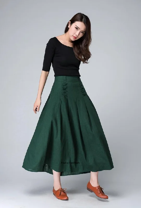 Linen maxi skirt with crisscross styling detail in front waist 1505#