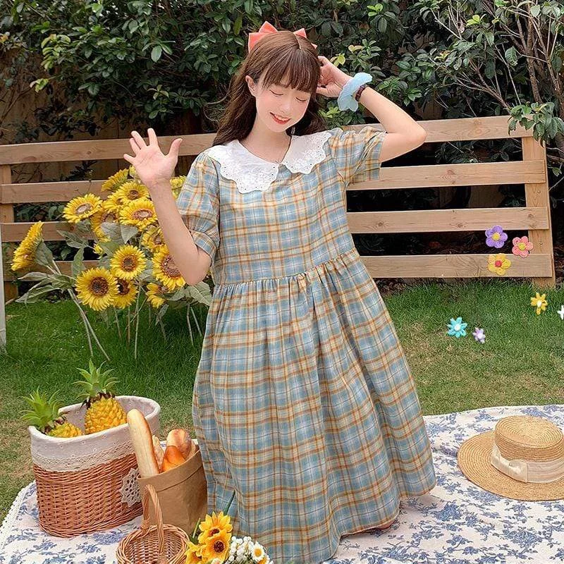 Women's Harajuku Peter Pan Collar Plaid Dresses